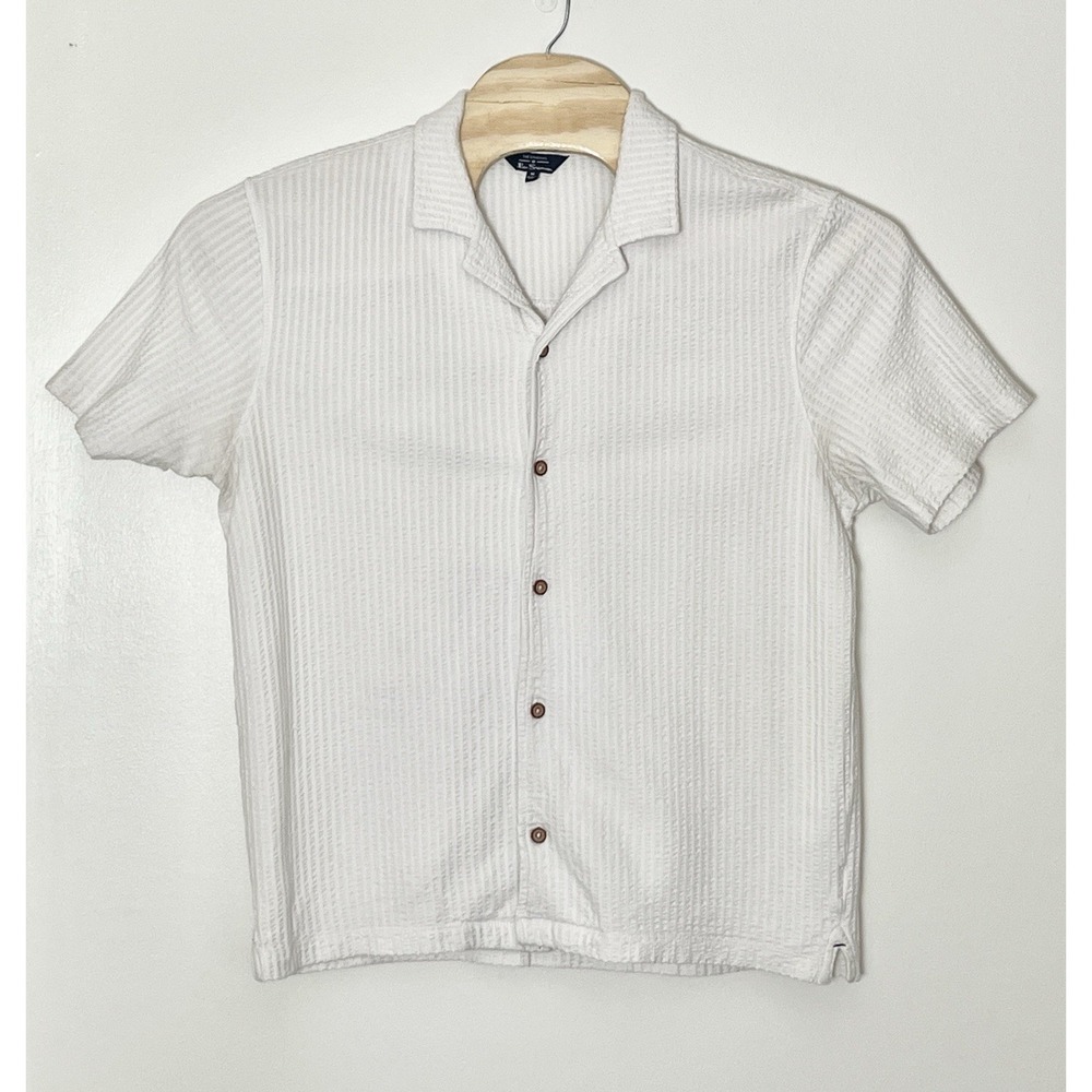 Ben Sherman Textured Button Up Shirt Men's Medium Cream Coastal Vacation Preppy